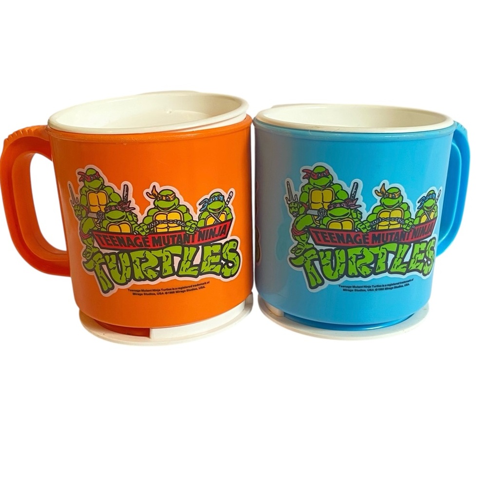 Vintage Teenage Mutant Turtles TMNT Mini Max Plastic Mug Cup Blue Orange 1988